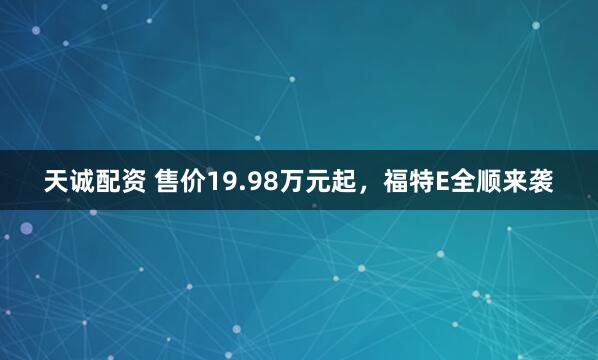 天诚配资 售价19.98万元起，福特E全顺来袭