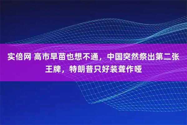 实倍网 高市早苗也想不通，中国突然祭出第二张王牌，特朗普只好装聋作哑