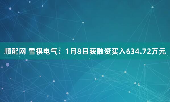 顺配网 雪祺电气：1月8日获融资买入634.72万元